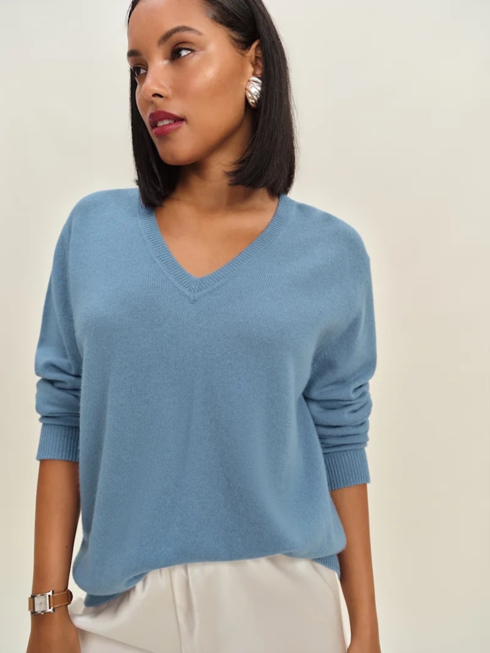 Reformation Remi Cashmere V Neck in Bluebell